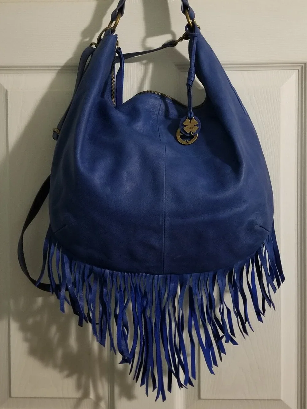 Lucky Brand Blue Fringe Leather Hobo Purse